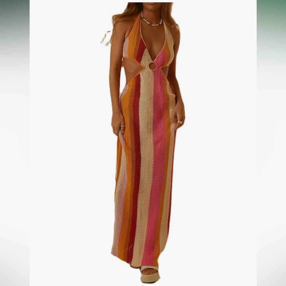 Striped Crochet Maxi Dress